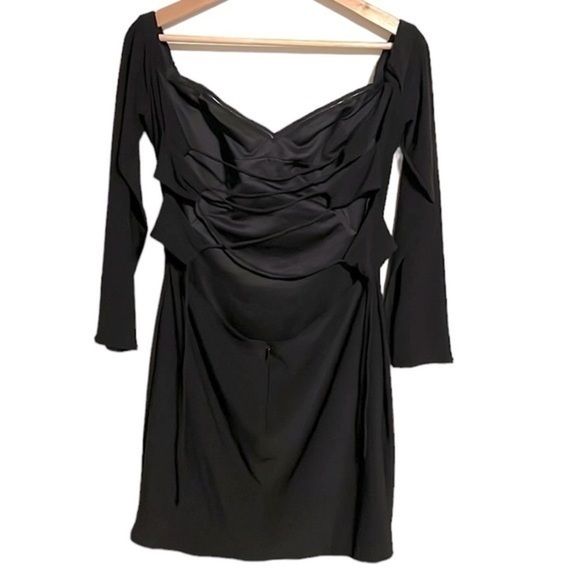 La‎ Femme Lace Up Back Mini Dress Women’s Size 10 Long Sleeve Off Shoulder Black - Picture 4 of 12